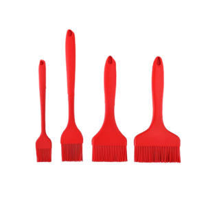 Silicone Basting Pastry Brush: Set of 4 Heat Resistant Basting Brushes for Baking, Grilling, Cooking and Spreading Oil, Butter, BBQ Sauce, or Marinade. Dishwasher Safe (Red)