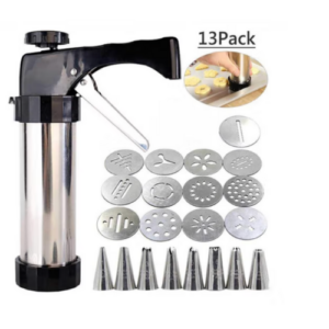 Cookie Press Gun Set,Stainless Steel Icing Decoration Press Gun Kit with 13 Discs and 8 Icing Tips for Home DIY,Biscuit Maker and Decoration,Black