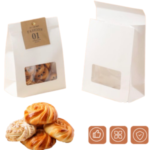 Paper Bread Bags - 10 Pack - Homemade Bread Storage Bags with Clear Window Includes Label Seal Stickers -Bakery Packaging Bags for Cookies, Bread, and Treats White
