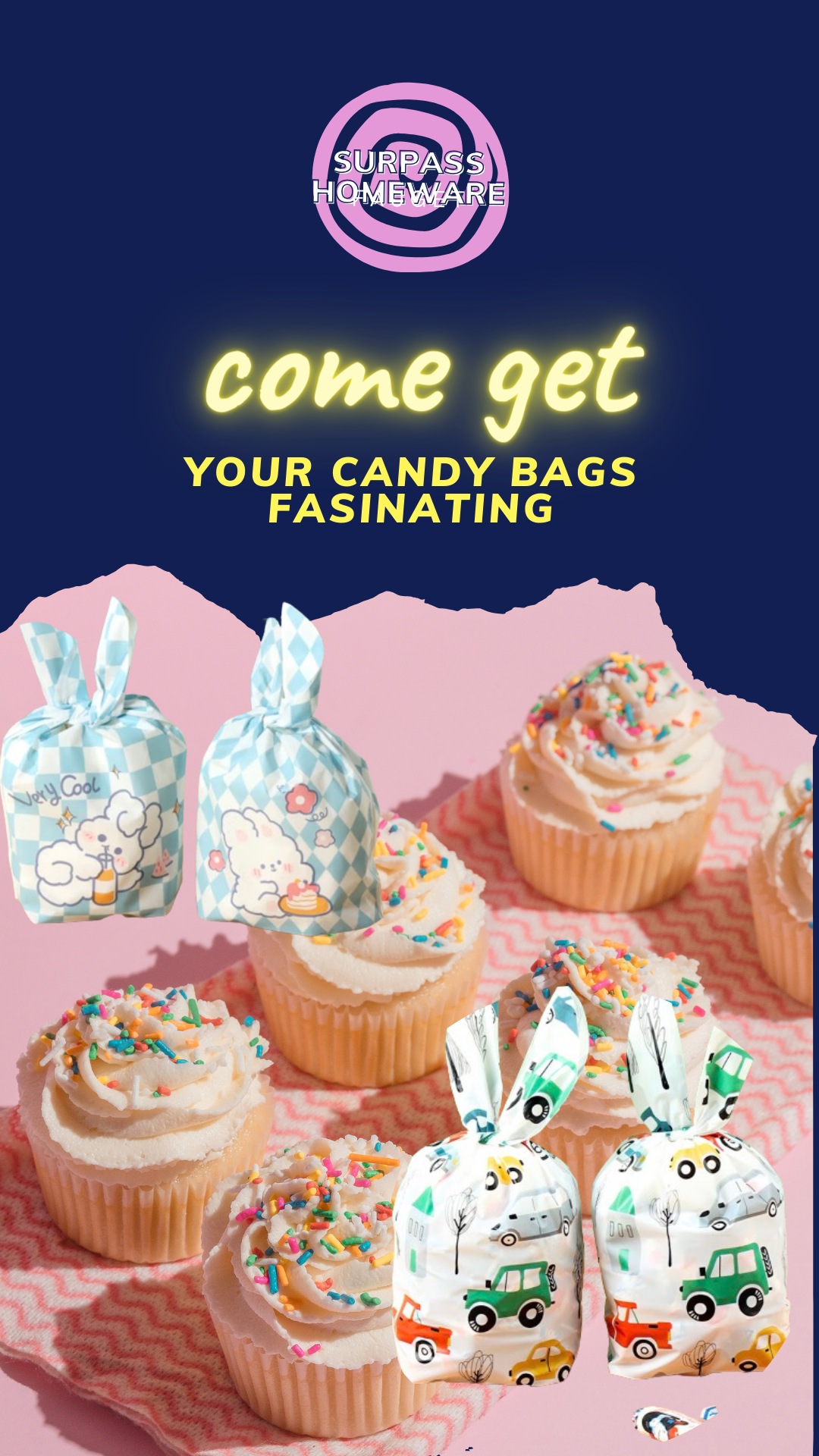 50pcs Cartoon Candy Bag Dessert Cookie Pouch Cute Bakery Bag Kids Goodie Bags Wedding Candy Bag Halloween Candy Holders Kids Candy Bag Plastic Gift Bags Biscuit Child or Cake Bag