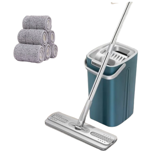 Mop and Bucket with Wringer Set, Hands Free Flat Floor Mop and Bucket with 5 Reusable Microfiber Pads, Wet and Dry Use, Floor Cleaning System