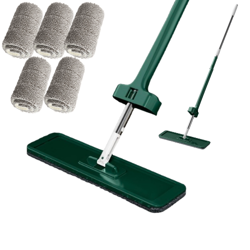 Self Wringing Flat Mop, Hands-Free Floor Mop with 5 Washable Mop Pads, Wet & Dry Use, Microfiber Mop with Self Wringer Set for Hardwood Laminate Tile Floor Cleaning