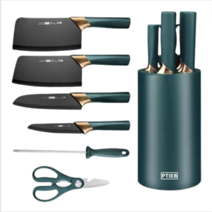 Knife Set, 4 Pieces Kitchen Knife Set with Knife Sharpener, Kitchen Scissors and Knift Rack, Dishwasher Safe, German Stainless Steel Knife Block Set