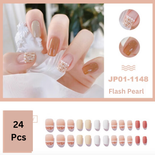 Acrylic Press on Nails Square Short Fake Nails Press ons French Tip Glue on Nails Red and Light Pink Full Cover Stick on Nails Glossy