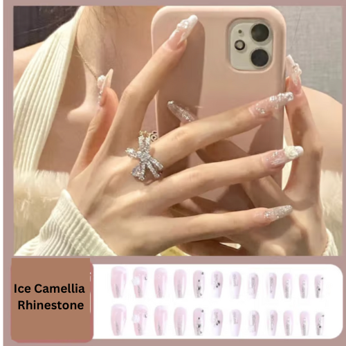 Acrylic Press on False Nails with Designs Reusable Stick on Nails Manicure Glue On Nails for Women Girls 24PCS