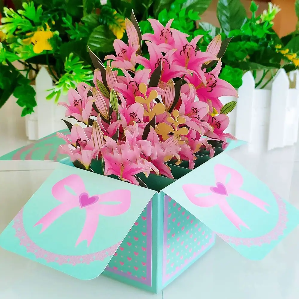 for Birthday Tropical Bloom Greeting Card 3D Pops-up Bouquet Daisy/Carnation Paper Flowers Rose/Lily/Sunflower/Tulip
