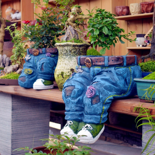 Creative Denim Pants Resin Flower Pot, Flower Planting Pots, Outdoor Indoor Garden Planters, Cute Planters, Decorative Resin DIY Flower Pots for Home Lawn Yard Outside Decor