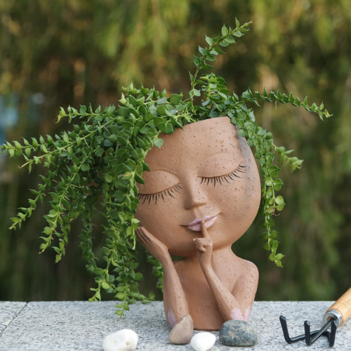 Succulent Face Planters, Face Flower Head Pot for Indoor Outdoor Plants with Drainage Hole Closed Eyes