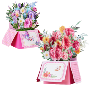 3D Pop Up Flower Bouquet Box Greeting Card Mother's Day Card, Spring Paper Card, Unique Gift Birthday Card for Mom, Wife, Women Girl or Friend, With Envelope and Note
