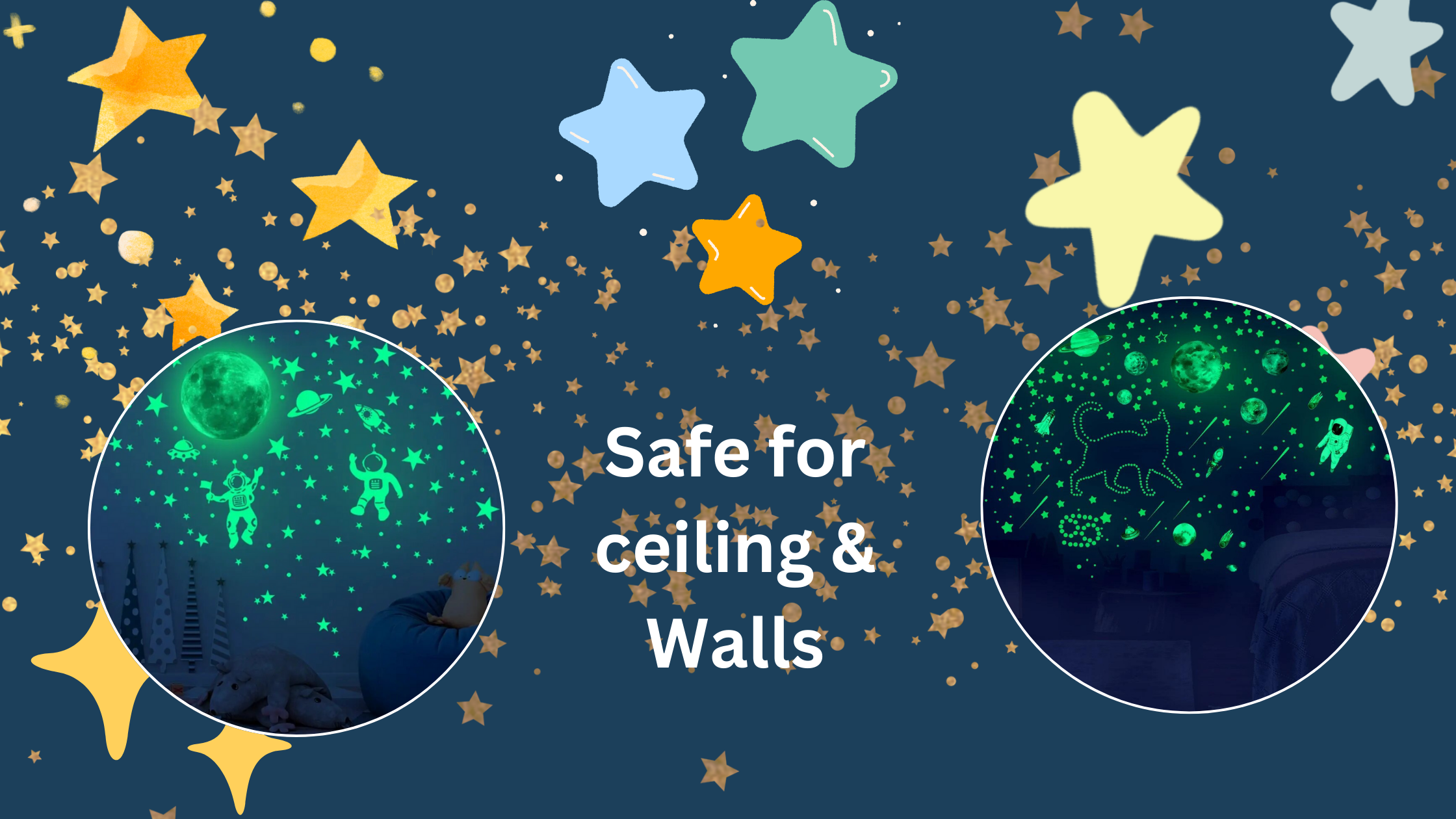 Glow in The Dark Stars for Ceiling | Safe Glow in The Dark Stickers for Walls & Ceilings | Easter Basket Stuffers for Toddler | Baby Easter Gifts | Toddler Easter Basket Stuffers