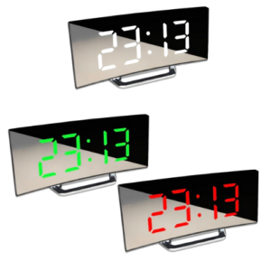 Digital Alarm Clock for Bedroom, Digital Clock with Modern Curved Design, Conspicuous LED Numbers, 3 Levels Brightness+Off,2 Volume, 3 Alarm Tones, Snooze, Power-Off Memory, 12/24H